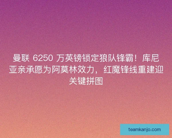 曼联 6250 万英镑锁定狼队锋霸！库尼亚亲承愿为阿莫林效力，红魔锋线重建迎关键拼图